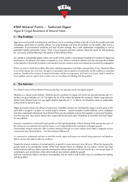 Technical Digest - Algae & Fungal Resistance of Mineral Paints