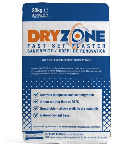 Dryzone Fast-Set Plaster - Breathable Pre-Blended Plaster to Control Dampness and Salt Migration in Walls