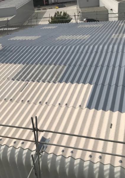 Asbestos cement roof refurbishment project & gutter lining using BBA Approved Asbestoseal