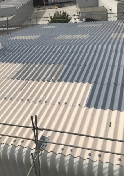 Asbestos cement roof refurbishment project & gutter lining using BBA Approved Asbestoseal