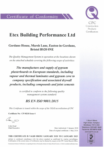 Etex ISO 9001 Certificate+Schedule 218 Issue 4