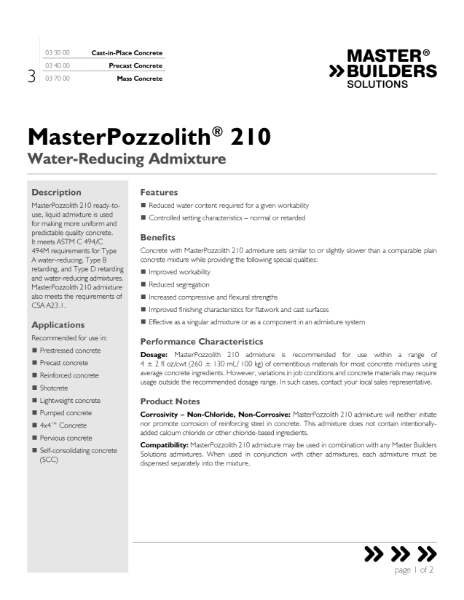 masterpozzolith-210-tds