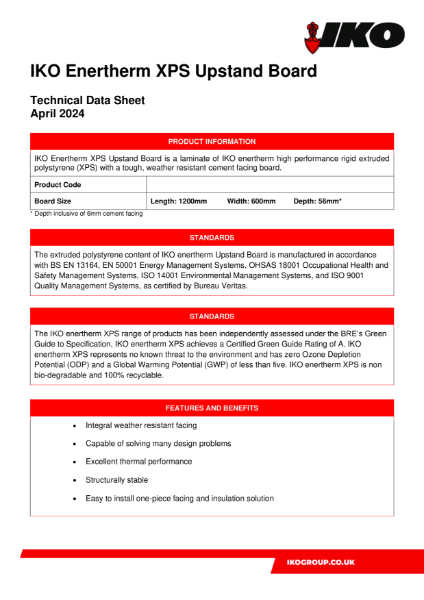 Technical Data Sheet (TDS) - IKO enertherm XPS Upstand Board