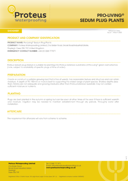 Product Data Sheet - Pro-Living® Sedum Plug Plants