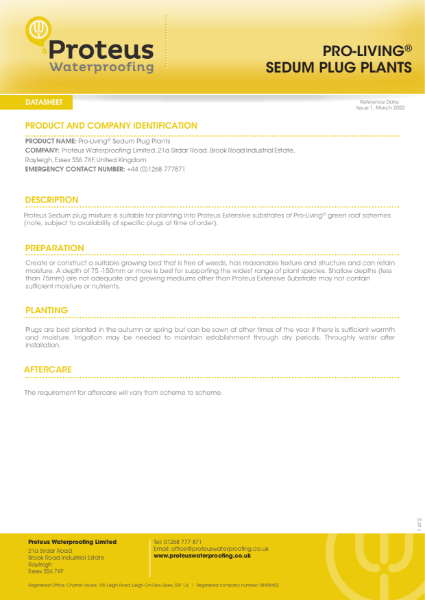 Product Data Sheet - Proteus Pro-Living® Sedum Plug Plants