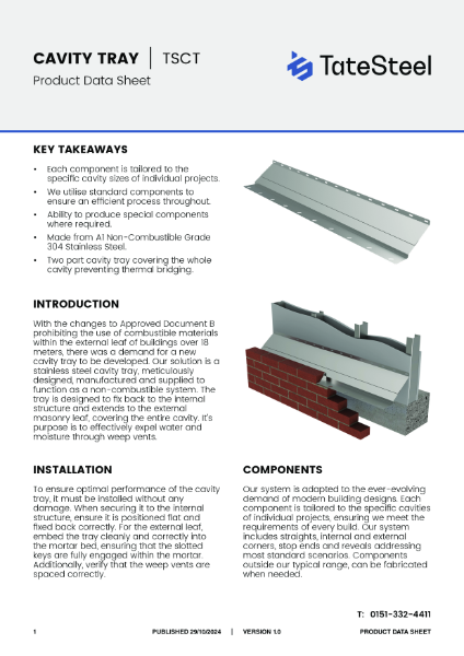 Tate Steel - Cavity Tray Data Sheet - V1