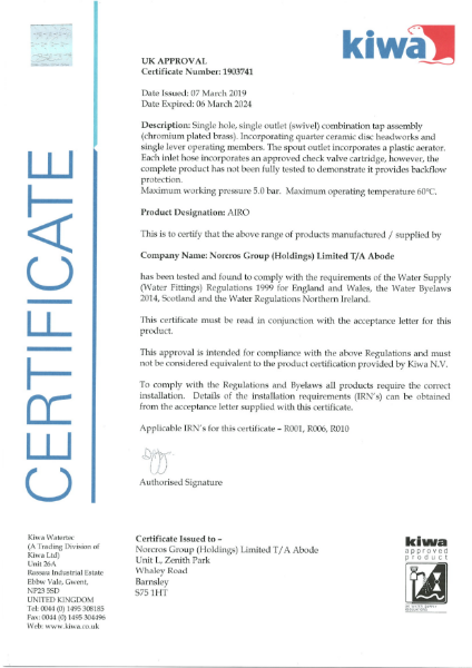 Water Regulations Advisory Scheme (WRAS) Certification