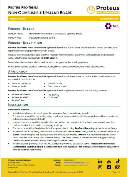 Product Data Sheet - Proteus Pro-Therm Non-Combustible Upstand Board