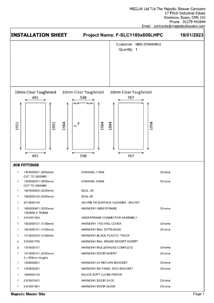 Installation Sheet - Harmony Corner 1100mm x 800mm - Left Hand