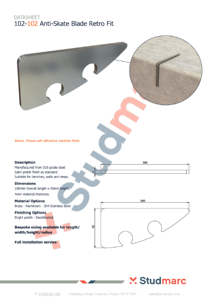 Anti- Skate Blade Retro Fit - Datasheet