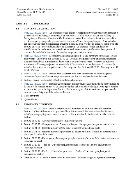 French - 08 11 16.02 Portes coulissantes et cadres en aluminium