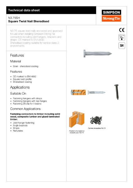 N3.75SH: Square Twist Nail Sheradised Technical Data Sheet