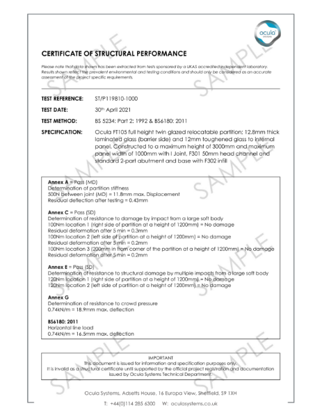 ST/P119810-1000 - Structural Performance - 12.8mm Laminated Glass & 12mm Toughened Glass to 3000mm

