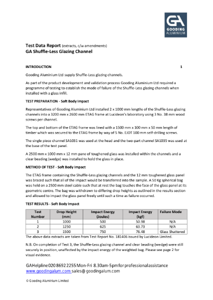 GA Shuffle-less Glazing Channels Test Data