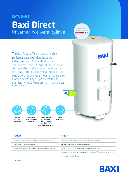 Baxi Direct Cylinder - Data Sheet