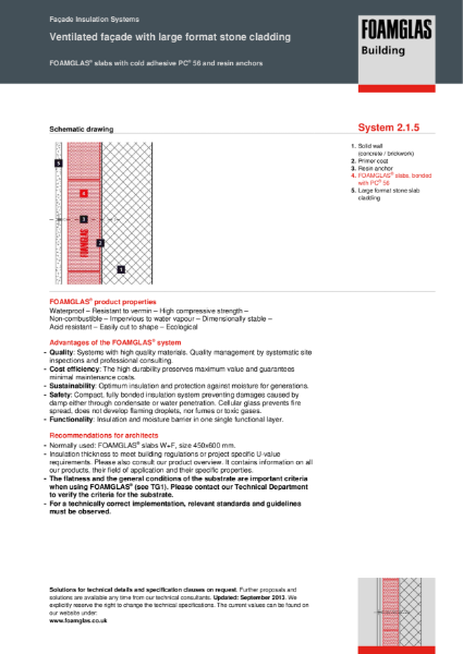 2.1.5 Façade - Foamglas Insulation with Fixing Positions for Stone Cladding