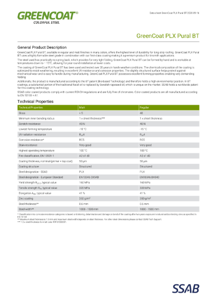 SSAB - GreenCoat PLX Pural BT