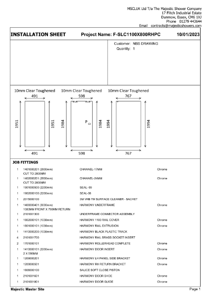 Installation Sheet - Harmony Corner 1100mm x 800mm - Right Hand