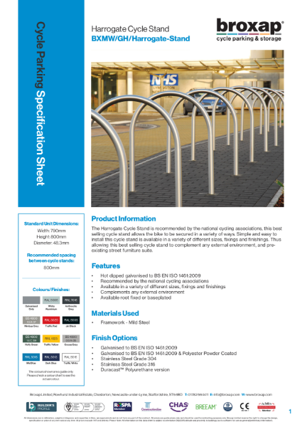 Harrogate Cycle Stand Specification Sheet