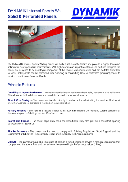 Internal Sports Wall Panels - Solid & Perforated