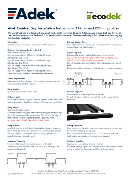 Adek Comfort Grip Aluminium Decking Installation Instructions