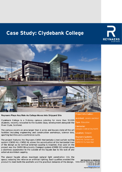 Case Study: Clydebank College, featuring CW 50 curtain wall