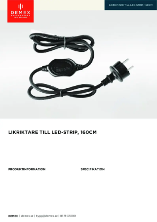 Produktark Likriktare till Led-Strip, 160cm