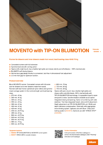 MOVENTO with TIP-ON BLUMOTION for Inner Drawers Specification Text