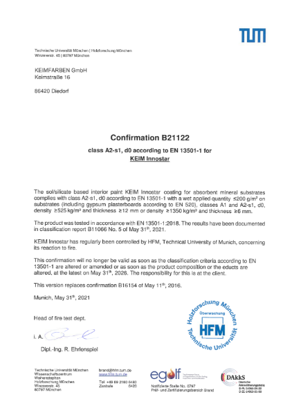 Keim Innostar Fire Certificate B21122 May 2021