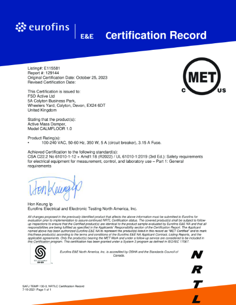 MET Mark Certificate