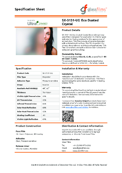 SX-3131-UG Eco Dusted Specification Sheet