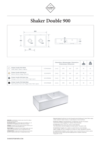 Shaker 900 Double Bowl Kitchen Sink - PDS