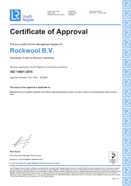 Rockpanel ISO 14001 Certificate of Approval