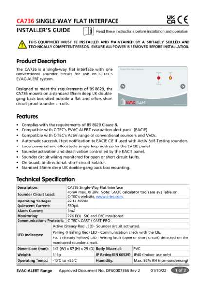 CA736 Single-Way Flat Interface Installer's Guide