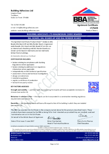 BBA Approval Certificate - BAL Board