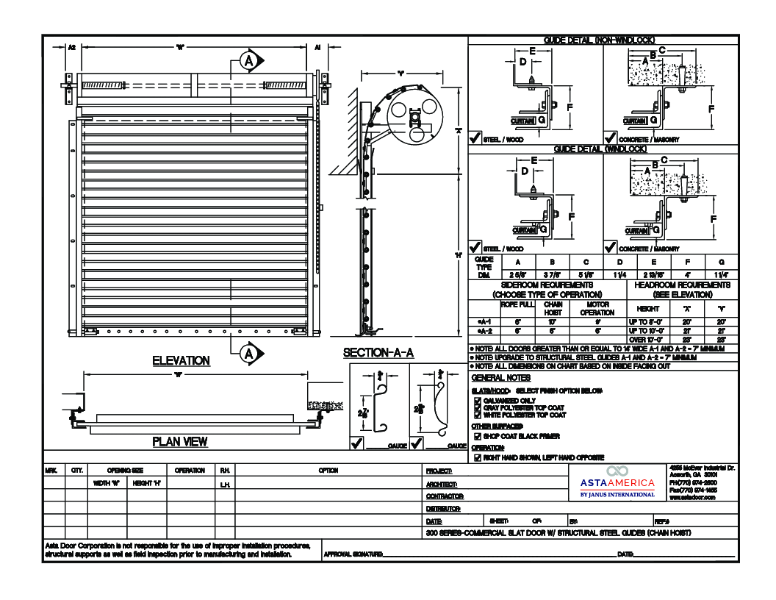 Model 324 Chain Hoist and Structural Guides Shop Drawing