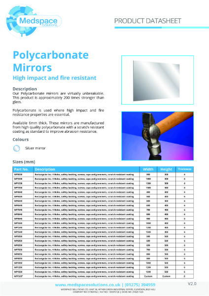 Mirrors - Polycarbonate – Product Data Sheet