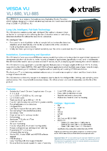 XTRALIS Aspirating Smoke Detector - VESDA Laser Industrial (VLI)