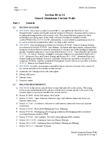 USA - 08 44 13 Glazed Aluminum Curtain Walls