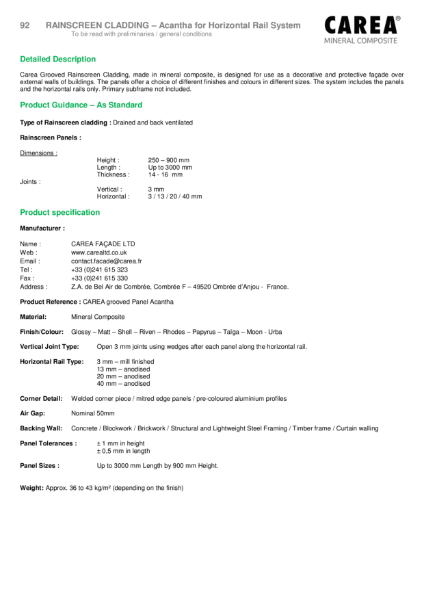 Acantha Product Sheet