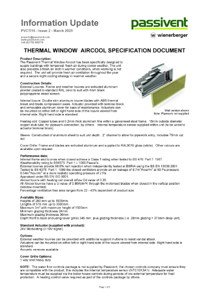 Passivent Specification Document - Thermal Window Aircool