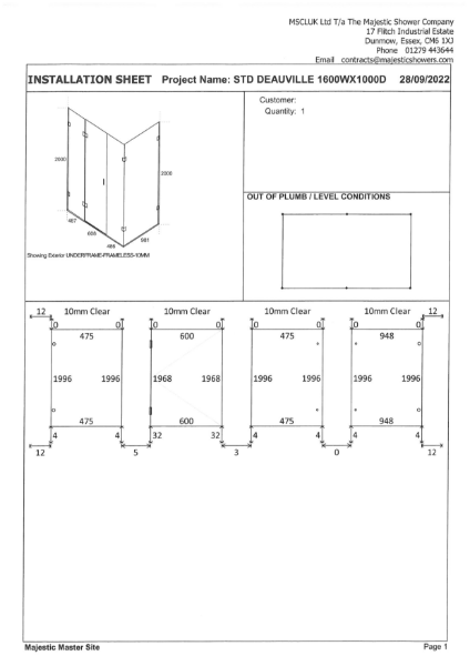 Installation Sheet - Deauville 1600mm x 1000mm