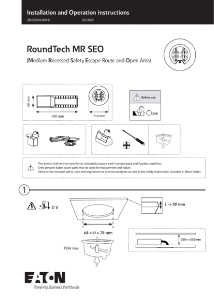 RoundTech MR SEO Recessed CG-Line - Installation and Operation instructions