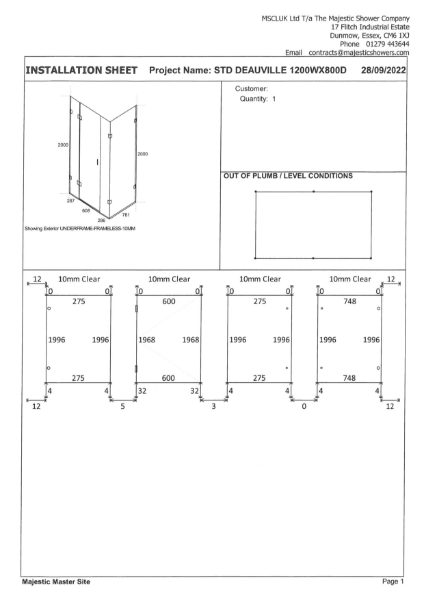 Installation Sheet - Deauville 1200mm x 800mm