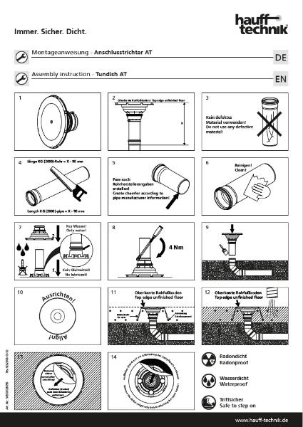 Hauff-Technik Tundish Waste Pipe Entry Floor Seal - Assembly Instructions