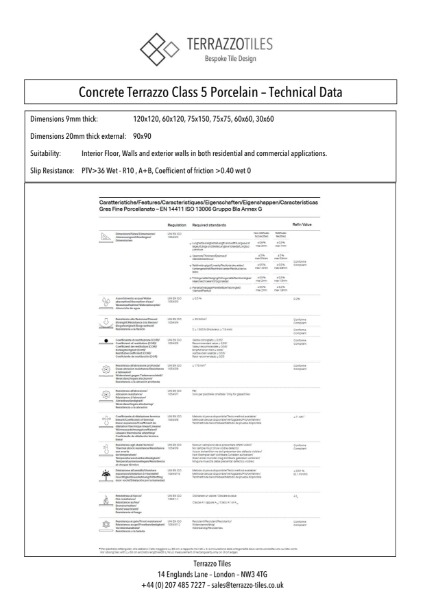 Concrete Terrazzo Porcelain - Technical Data