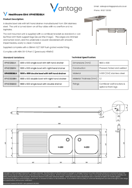 Product Data Sheet - VPHS18DBLH