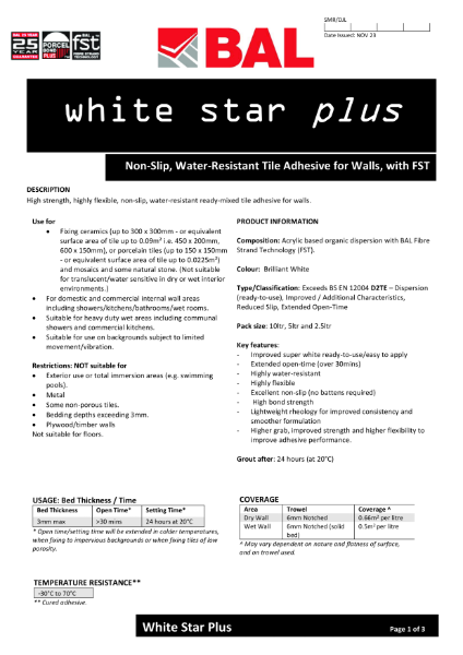 BAL White Star Plus - Technical Datasheet