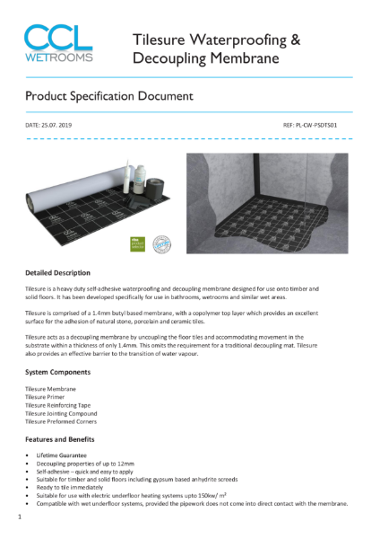 Tilesure Waterproofing & Decoupling Membrane - Product Specification