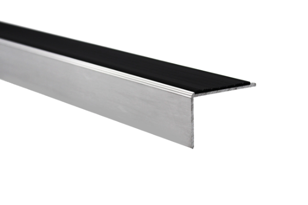 3.5 mm Gauge, 2.5 mm back edge,  Aluminium Stair Nosings with PVC, Aluminium or Markagrip Gritted Inserts - Aluminium Stair Nosings